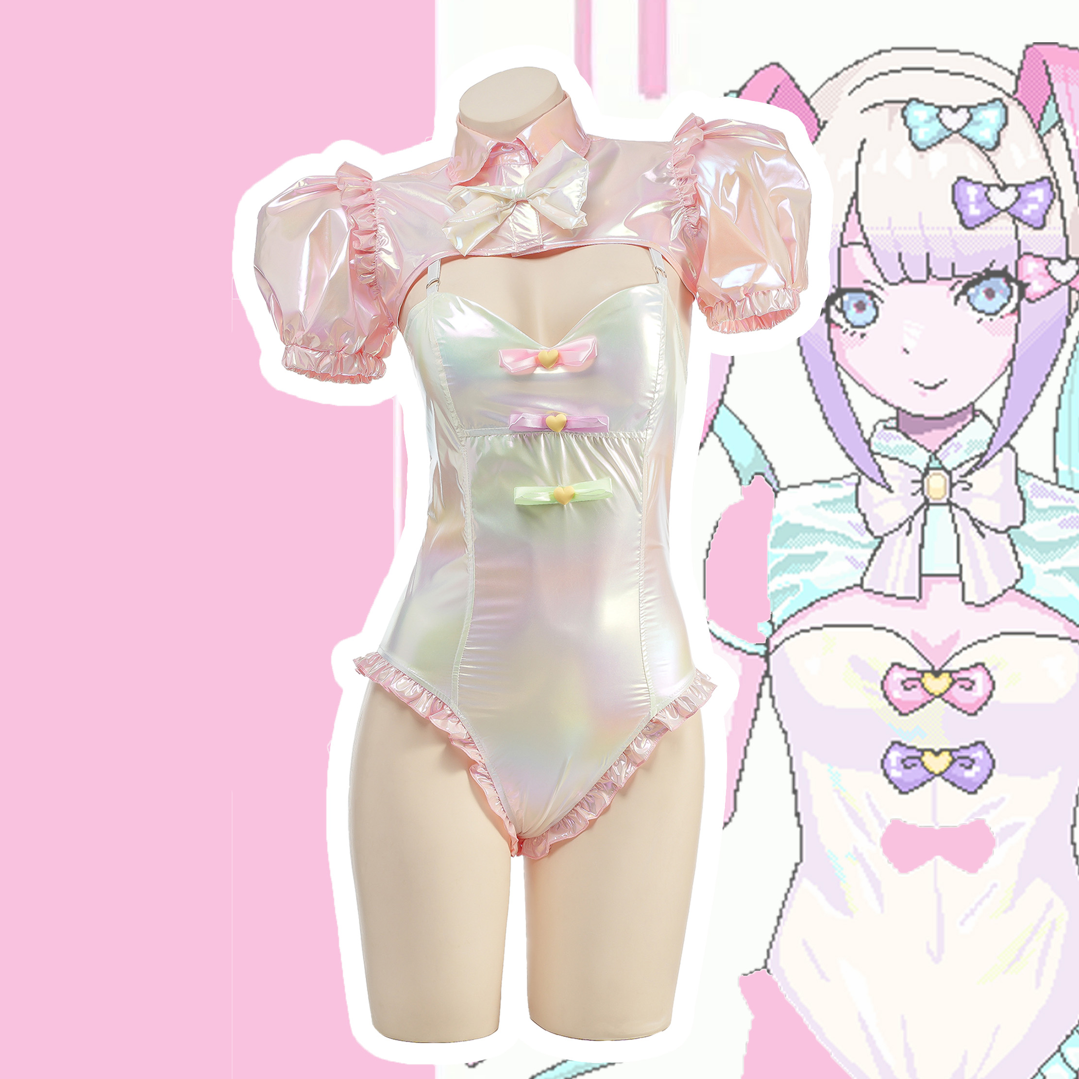 【Ready for ship】Game Needy Girl Overdosed Bodysuit KAngel Anime Pink Laser Swimsuit Cosplay Halloween Carnival Costumes