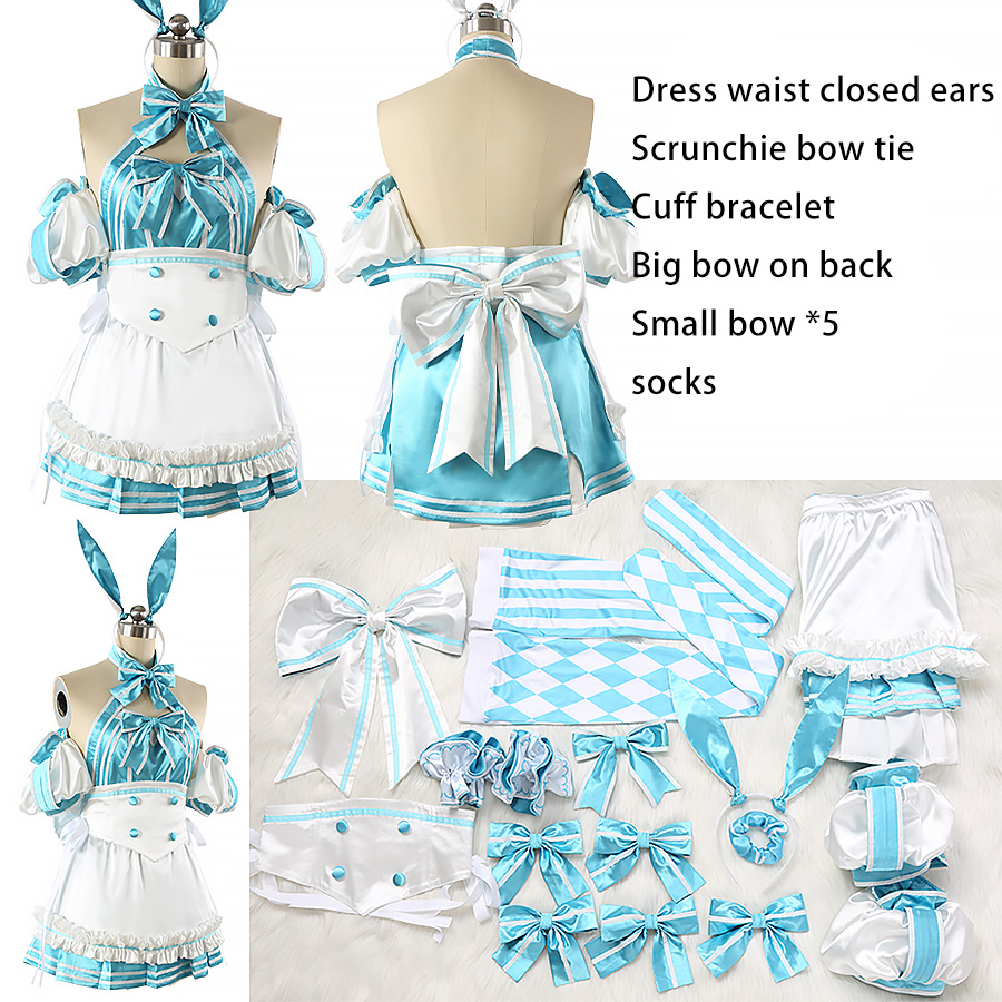 Game Fate/Grand Order Altria Maid Uniform Blue Bowknot Rabbit Ears Short Skirt for Girls Anime Outfit