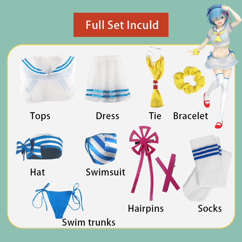 Re: Life In A Different World From Zero Rem swimsuit Cosplay Costume