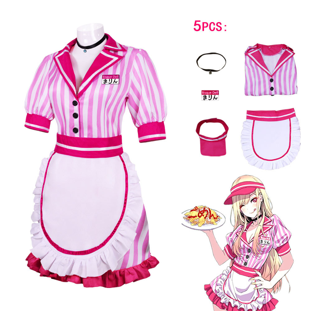 Anime My Dress Up Darling Marin Kitagawa Cosplay Costume Cute Lolita Girls Pink Striped Dress