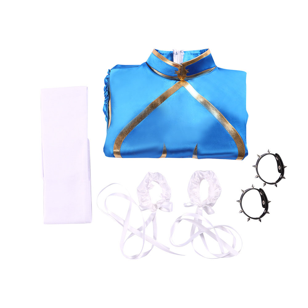 Street Fighter ChunLi Cosplay Costume Full skirt 4-piece top,belt,bracelet