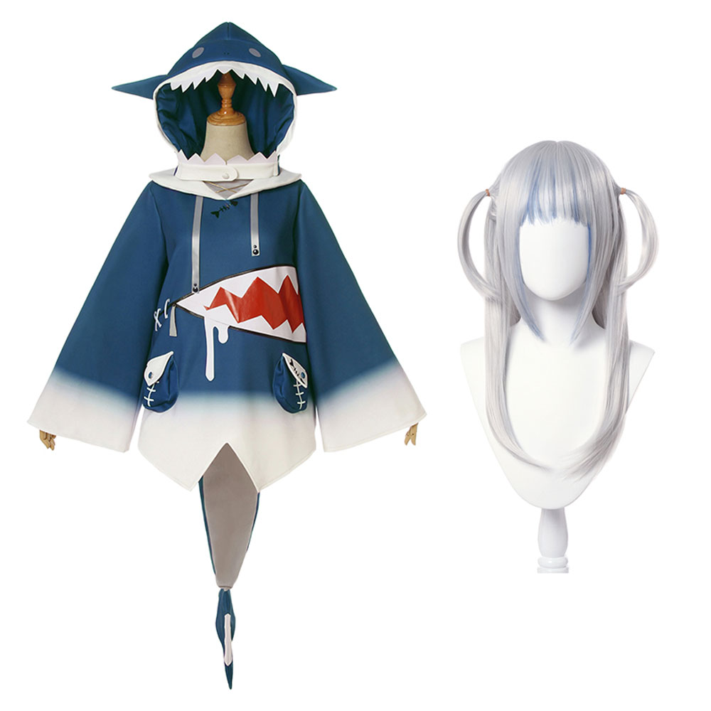  Gawr Gura Carnival Disguise Shark Cosplay Costume for Women Halloween Youtuber Cosplay Set Tail Wigs