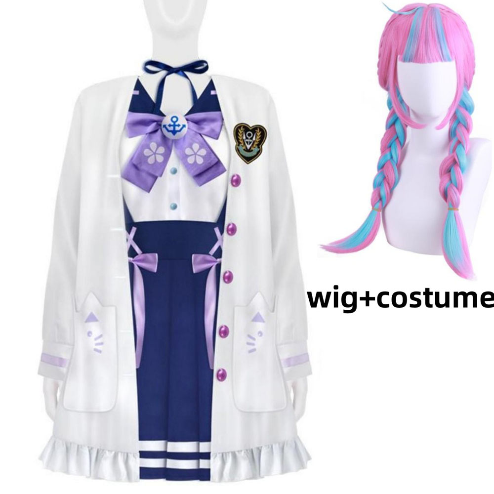 Anime Virtual YouTuber Minato Aqua Carnival Disguise VTuber Hololive Wig JK Uniform Skirt Woman