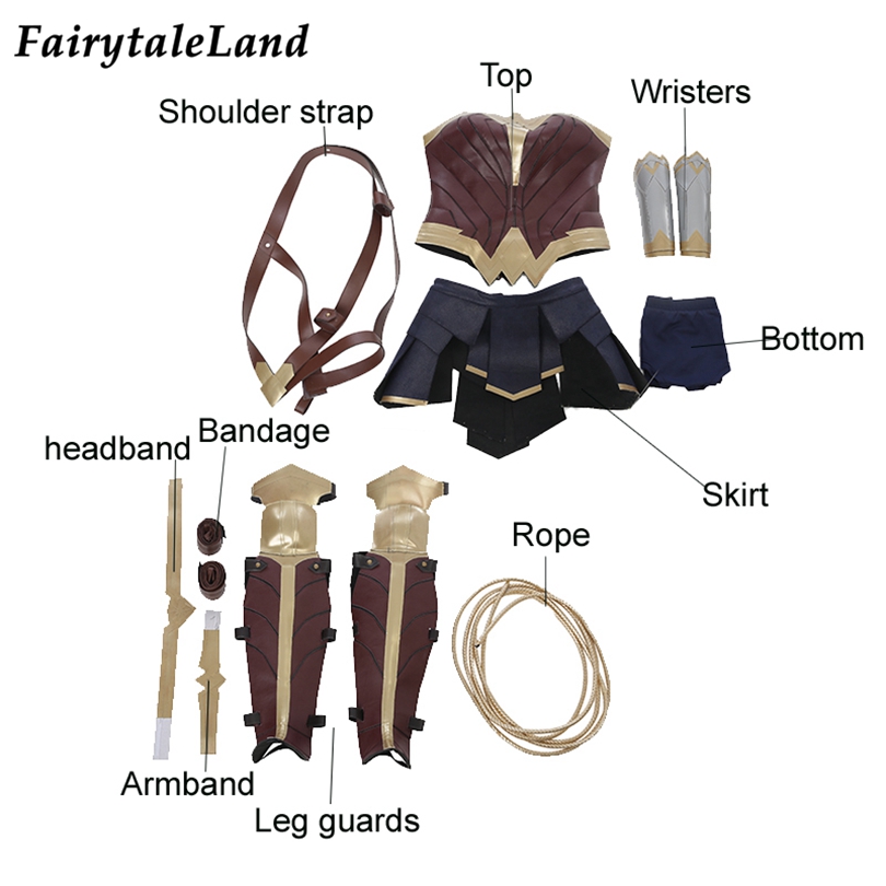 Wonder Girl Diana Cosplay Costume Halloween Adult Women Superheroine Outfit Sexy PU Leather Battle Suit DC Movie Type