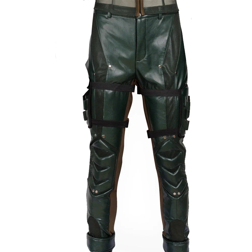 The Arrow Season 5 Green Arrow Cosplay Costume Oliver Quee Outfit Halloween Costumes Men Leather Pantsfantasias adulto masculino DC Movie Type
