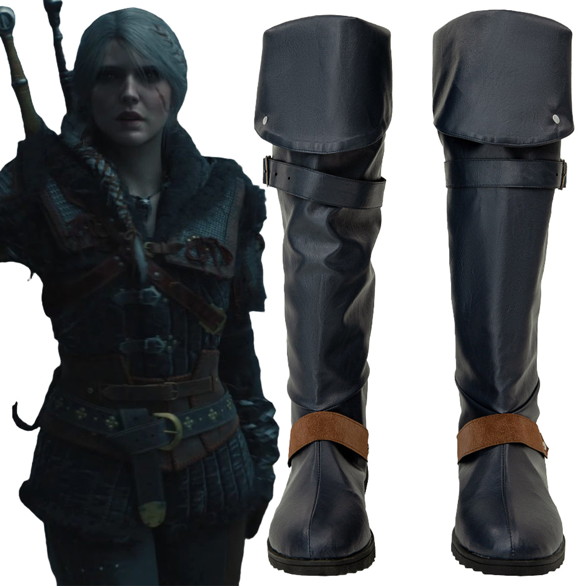 The Witcher 4 Hunt Cirilla Black Shoes Cosplay Boots