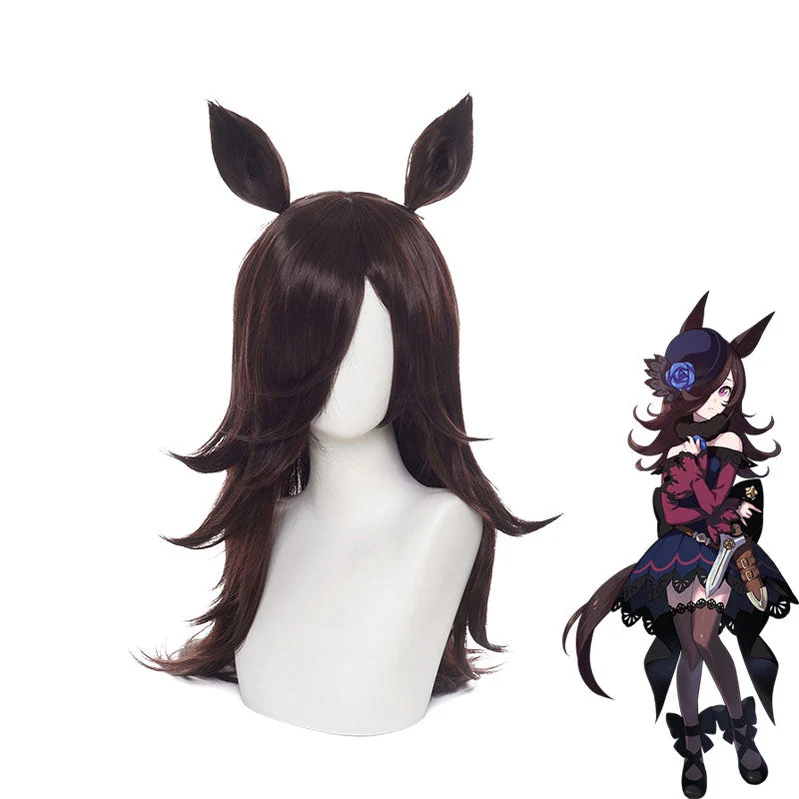 Game Uma Musume Pretty Derby Rice Shower Brown Long Cosplay Wigs With Free Ears