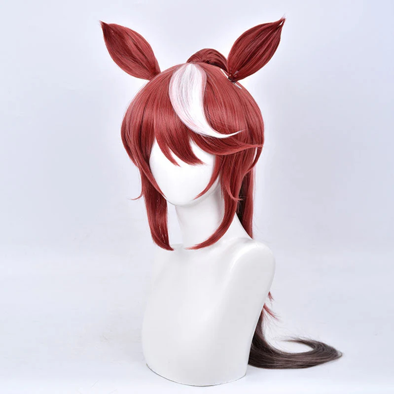 Game Uma Musume Pretty Derby Tokai Teio Brown Long Ponytail Cosplay Wigs With Eears