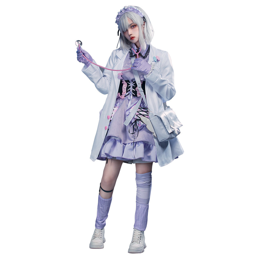 Anime Virtual YouTuber Sukoya Kana Doctor Outfit Cosplay Costume Wig
