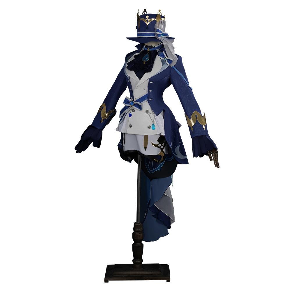 Genshin Impact Fontaine Character Focalors Cosplay Costume Full Set With Hat Patterned Fabrics Focalors Uniform Suit Cosplay