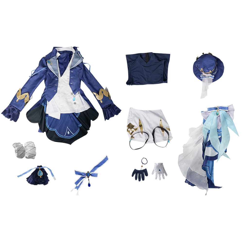 Genshin Impact Fontaine Character Focalors Cosplay Costume Full Set With Hat Patterned Fabrics Focalors Uniform Suit Cosplay