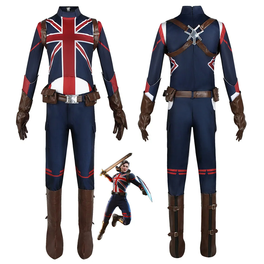 What If Cosplay Superheroine Costume Captain Carter Battle Outfit Halloween Carnival Clothing Full Sets With Shoe Covers Marvel Movies