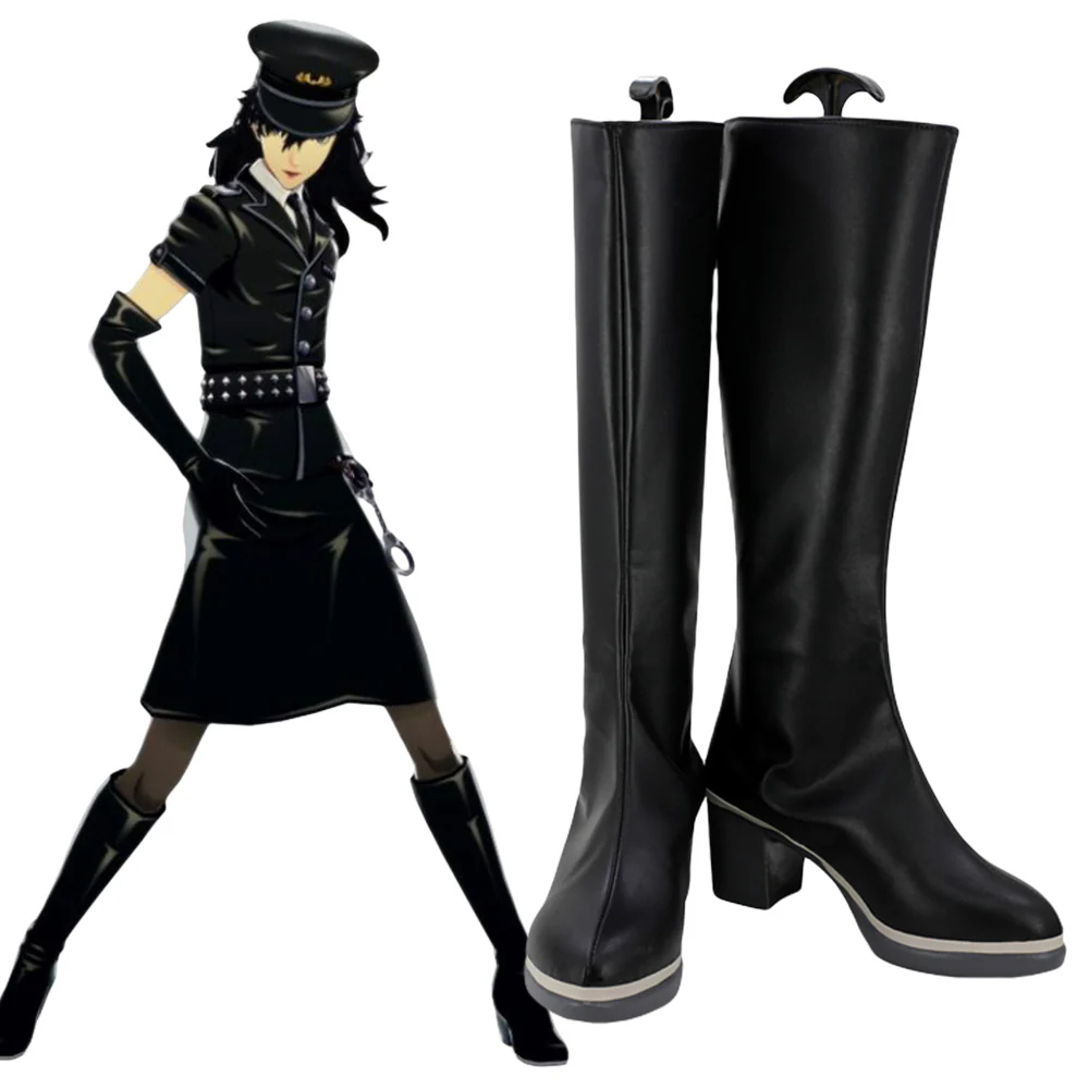Persona 5: Dancing Star Night Joker Protagonist Akira Kurusu Ren Amamiya Female Punishment Cop Black Shoes Cosplay Boots