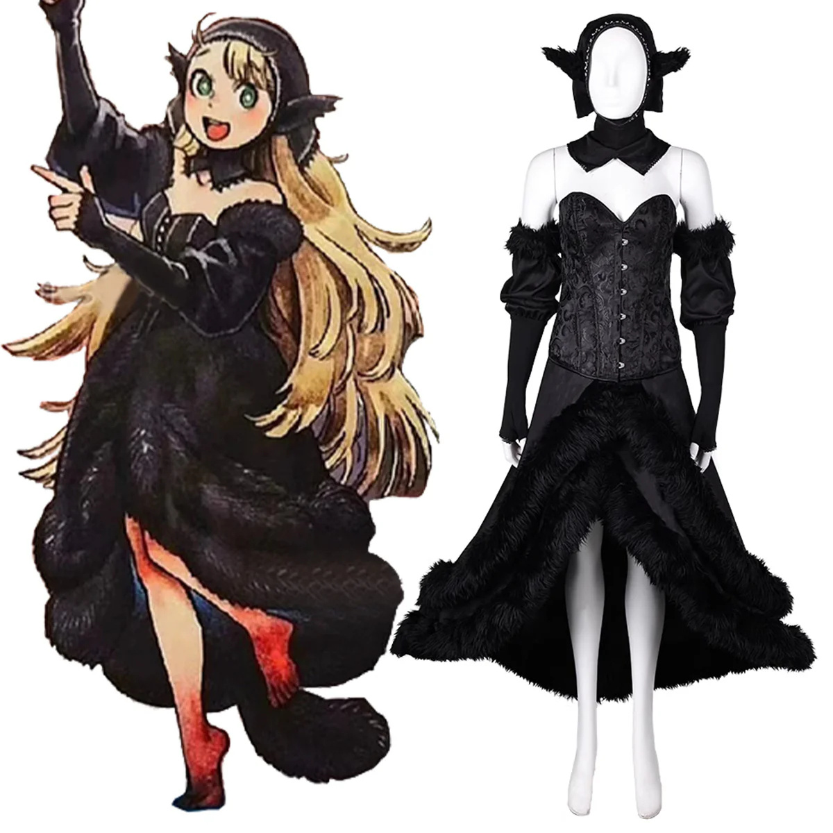 Delicious in Dungeon Marcille Labyrinth Master Black Dress Cosplay Costume