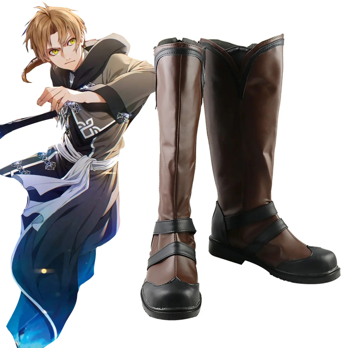 Mushoku Tensei: Jobless Reincarnation Rudeus Greyrat Brown Shoes Cosplay Boots