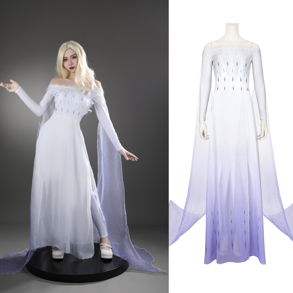 Movie Frozen 2 Princess Elsa Queen Ice Blue Cosplay Costume Dress Gown4559