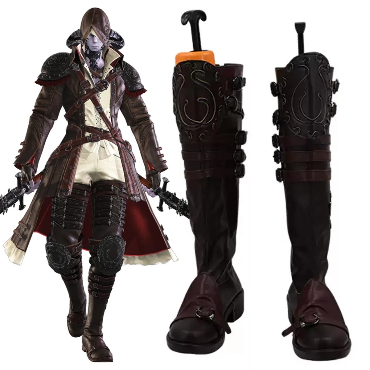 Final Fantasy XIV FF14 Version 7.0 Viper Brown Shoes Cosplay Boots
