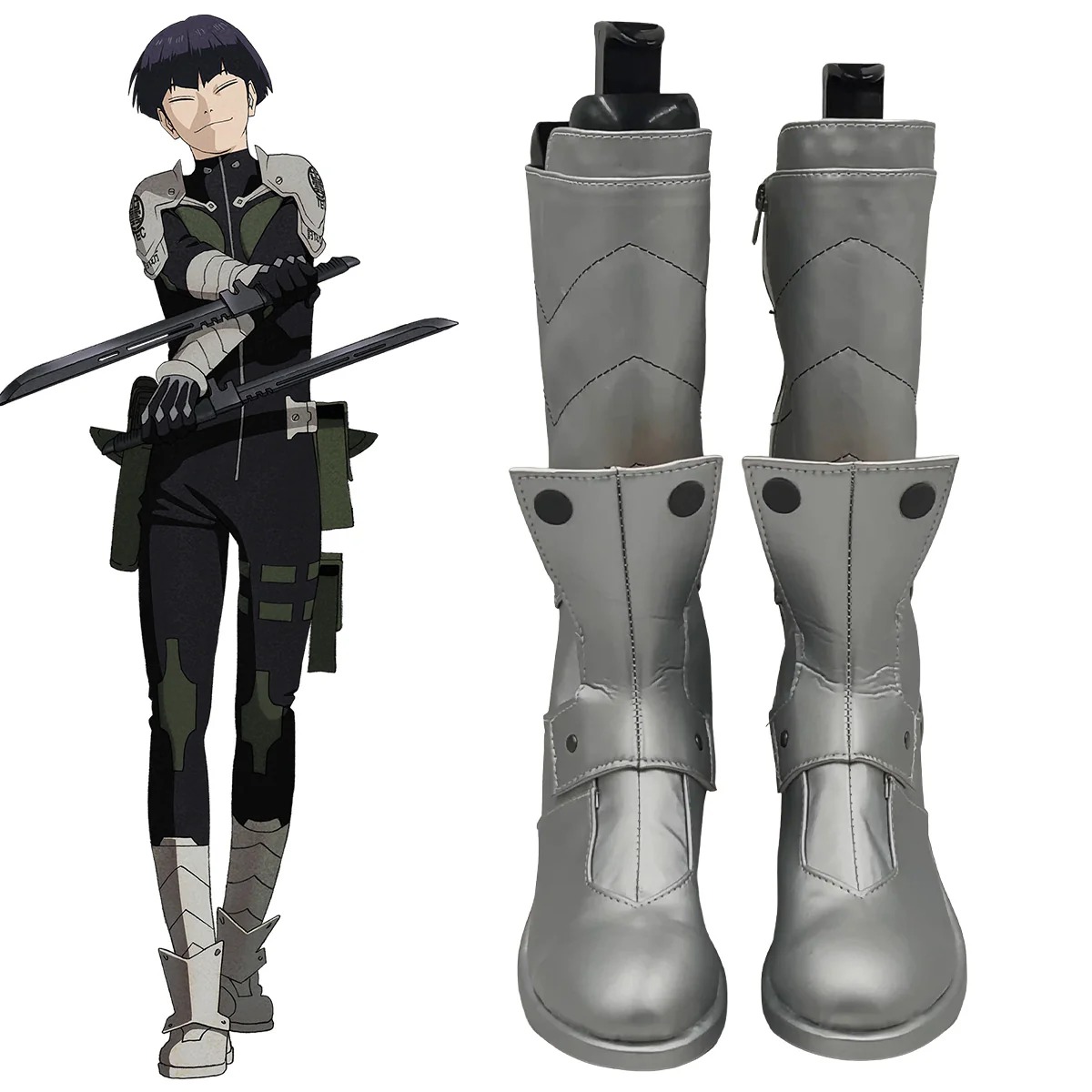 Kaiju No.8 Soshiro Hoshina Leno Ichikawa General Silver Shoes Cosplay Boots
