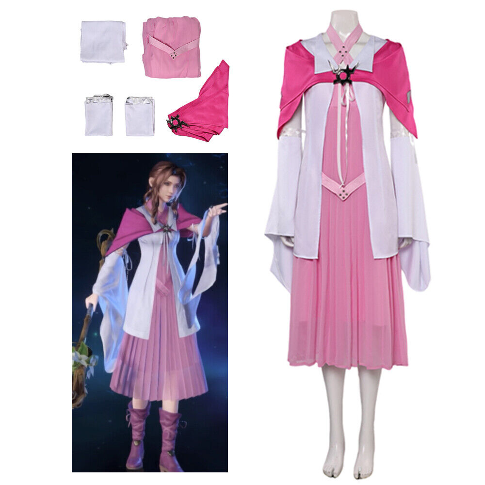 Final Fantasy VII:Remake FF7 FF VII Aerith Gainsborough Cosplay Cloak Dress Suit