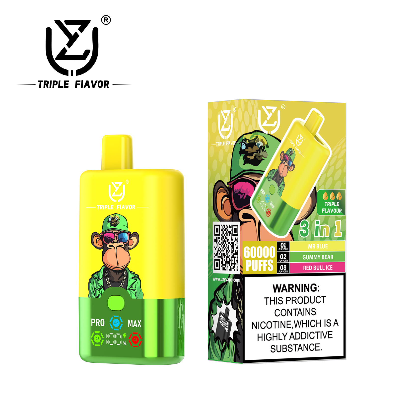 3 flavour vape UZY Triple Flavor 60000 60K Kit 54ml 3 in 1