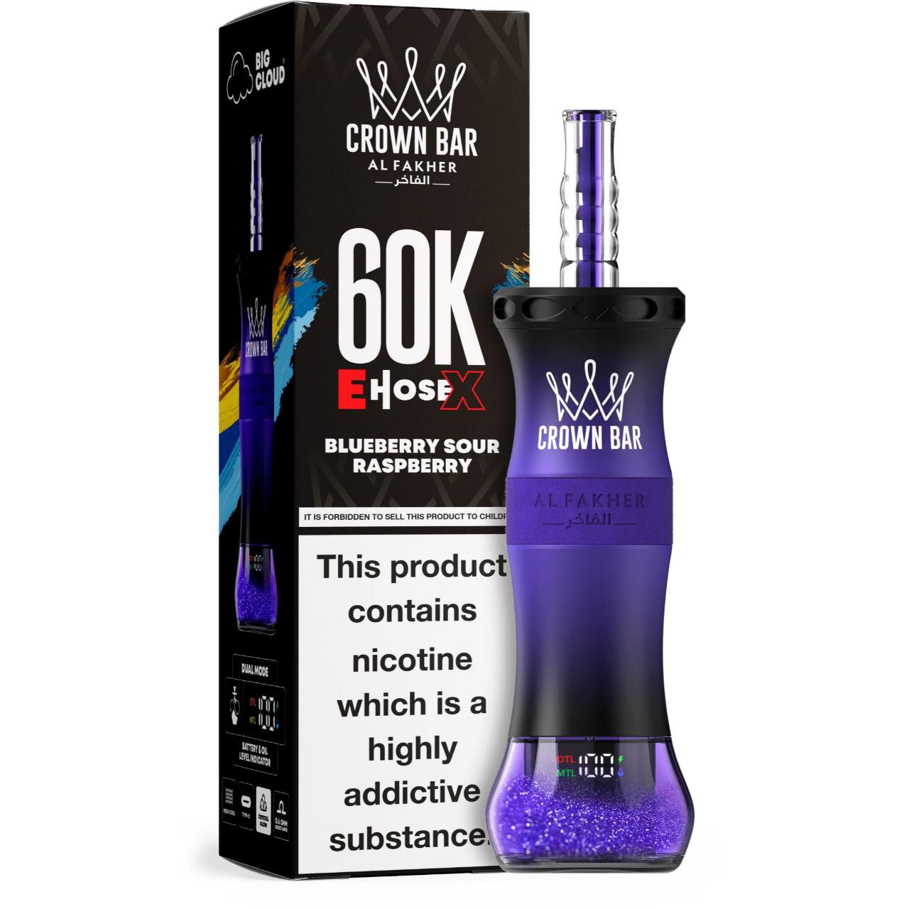[Europe-DE01] Al Fakher Crown Bar Shisha Hookah E-Hose X 60K Kit 50ml