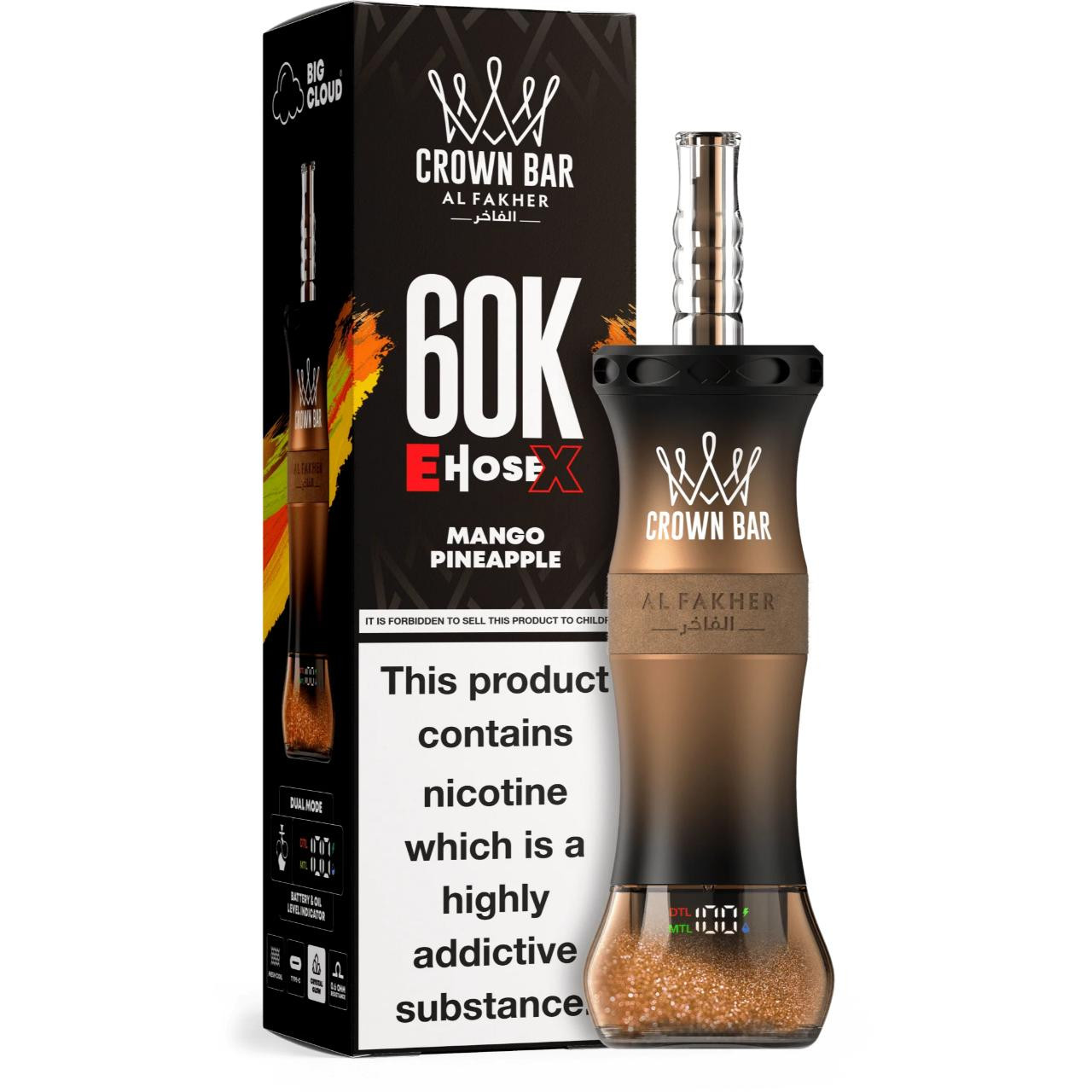 [Europe-DE01] Al Fakher Crown Bar Shisha Hookah E-Hose X 60K Kit 50ml