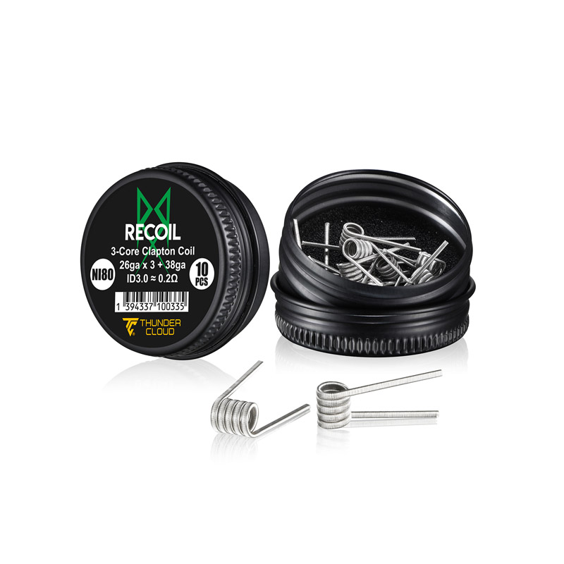 ThunderCloud Pre-built Recoil Coil Ni80 3-Core Clapton Coil 0.2ohm (ID:3mm; 10pcs/pack)