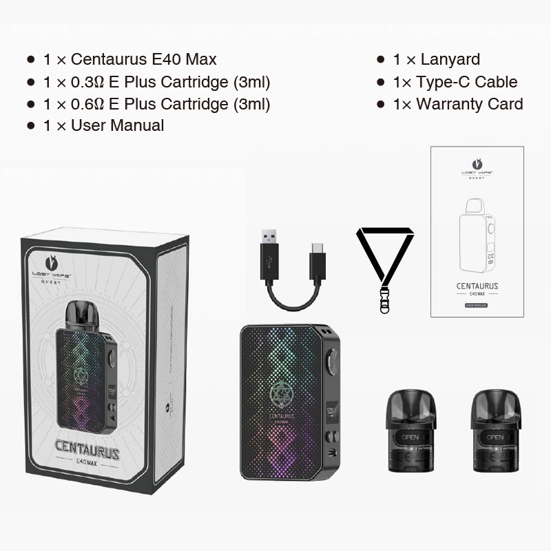 [Global-CN02] Lost Vape Centaurus E40 Max Pod Kit 1400mAh 3ml-CigBest