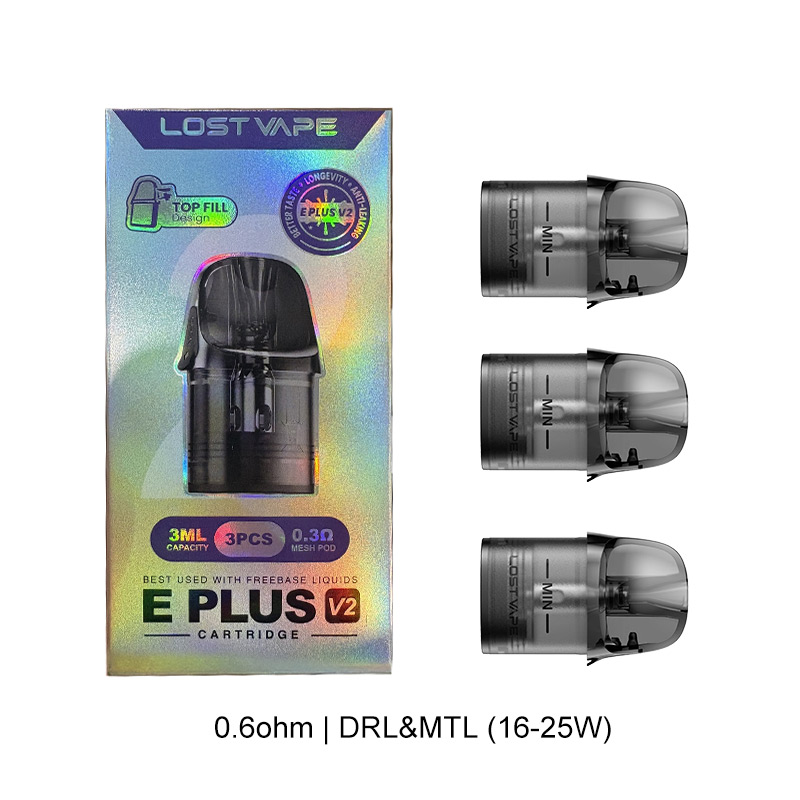 Lost Vape E-Plus V2 Cartridge for Thelema Elite 40/Elite Art 40,Centaurus E40 /E40 Max Kit /E40 Ultra Kit,Thelema Nano, Thelema Aura S Kit (3pcs/pack)