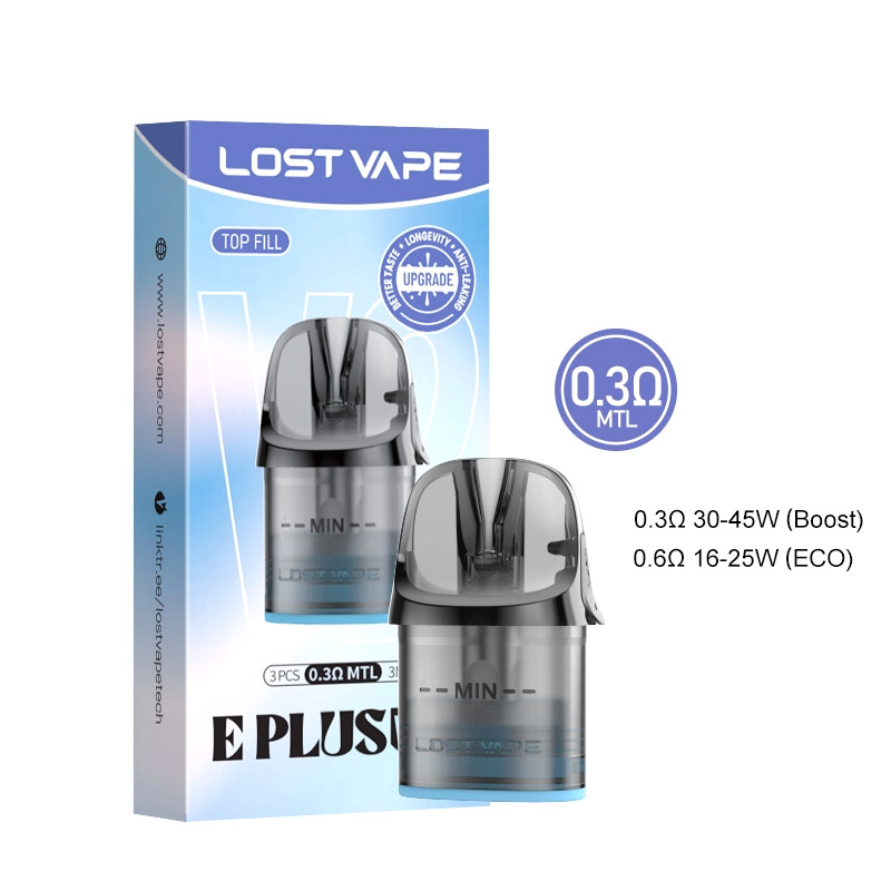 Lost Vape E-Plus V2 DM(Dual Mesh) Top Fill Cartridge for Thelema Elite 40/Elite 45/Elite Art 40, Thelema Nano, Thelema Aura S/Aura 45, Centaurus E40/E40 Max/E40 Ultra Kit (3pcs/pack)