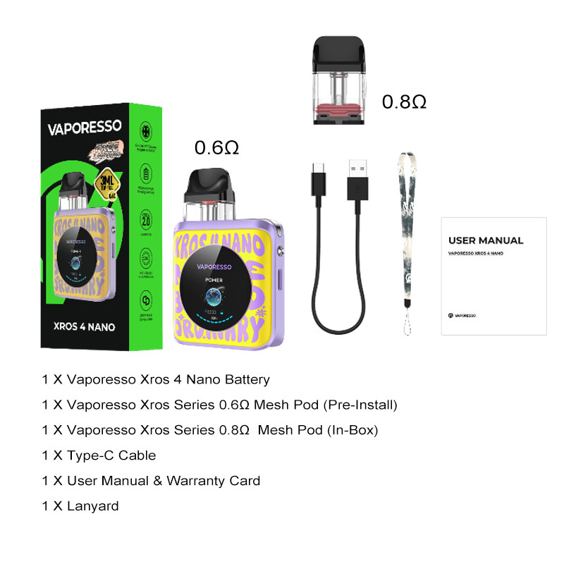 [Global-CN02] Vaporesso XROS 4 Nano Pod System Kit 1350mAh 3ml