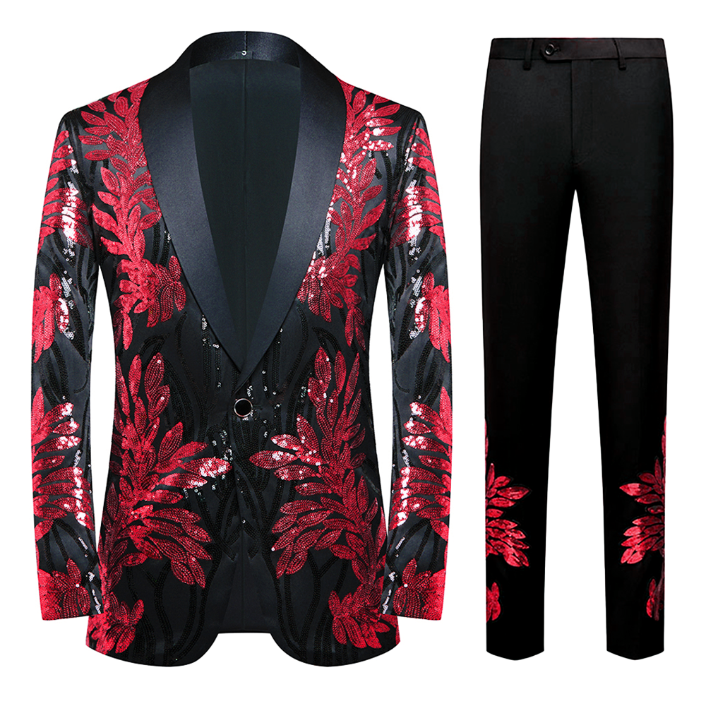 Sequin Red Leaves Embroidery Suit S8324-DOOHOOB