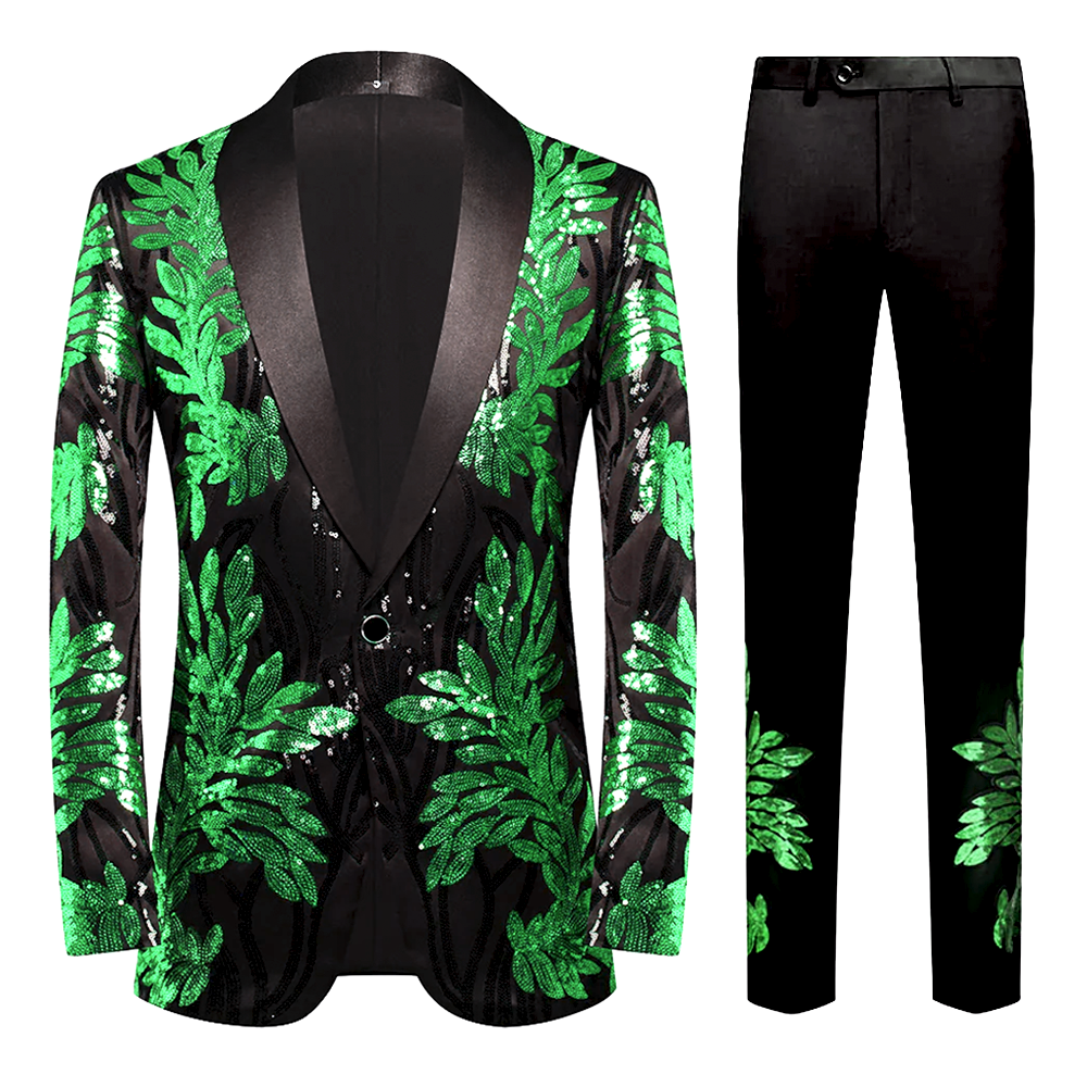 Sequin Green Leaves Embroidery Suit S8325-DOOHOOB