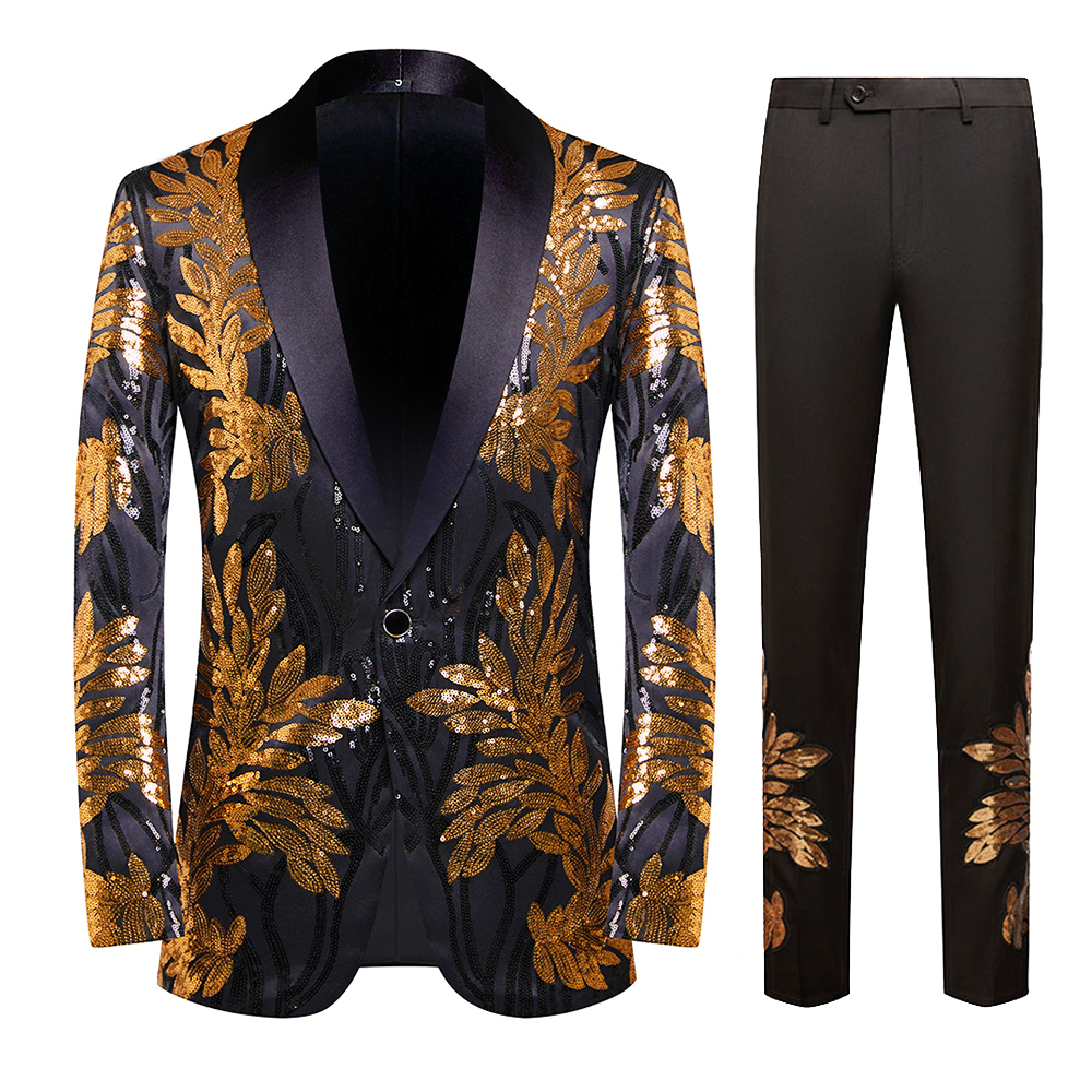 Sequin Blue Leaves Embroidery Suit S8326-DOOHOOB