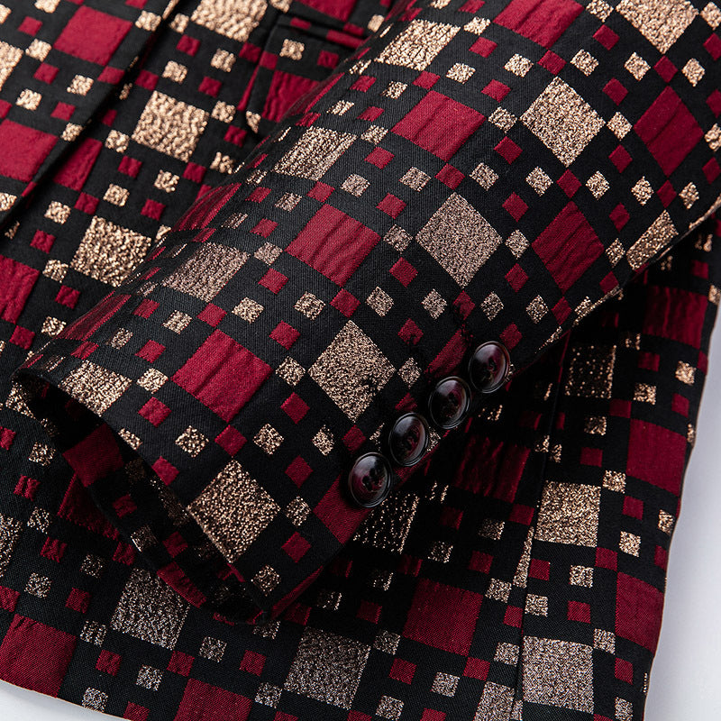 Embroidered Elegance Plaid Blazer  S8540-DOOHOOB