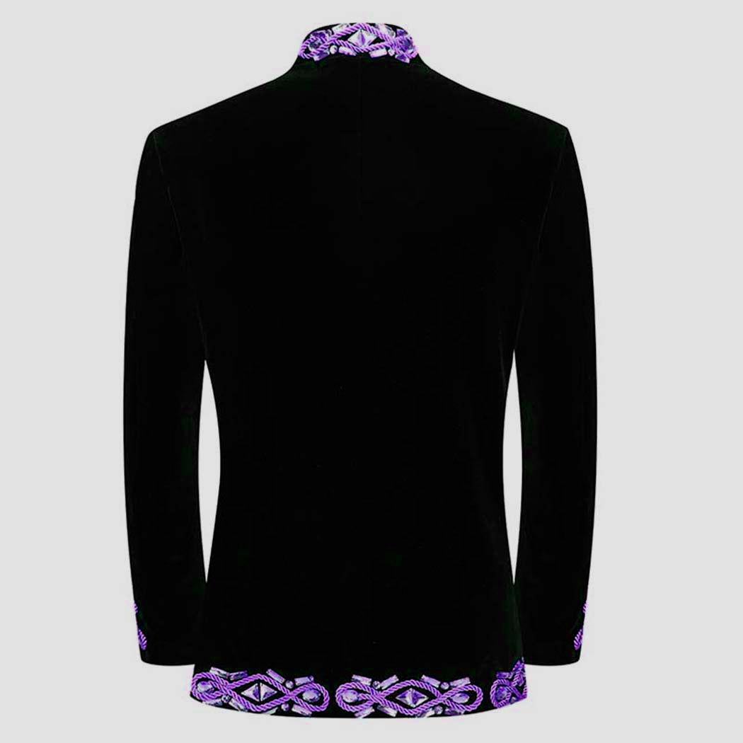 Purple Velvet Band Collar Blazer S8593