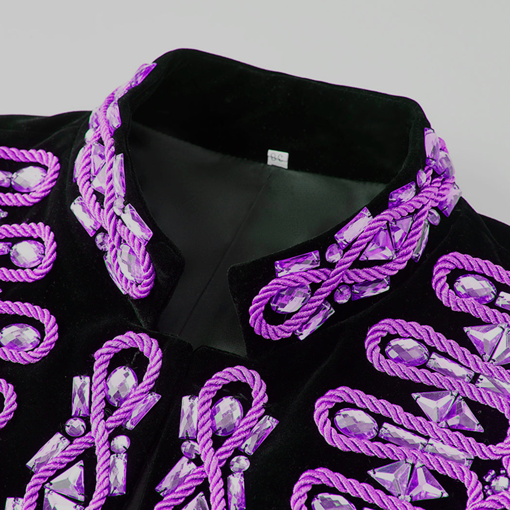 Purple Velvet Band Collar Blazer S8593