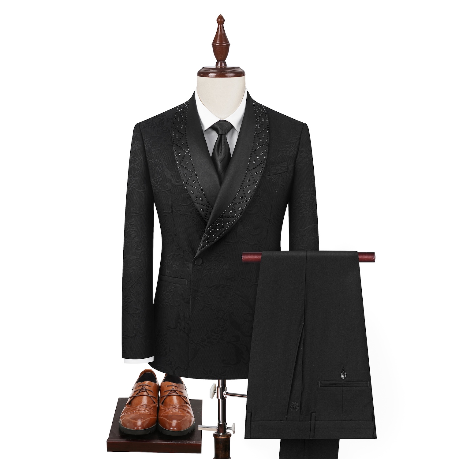 Black Jacquard Suit S8637