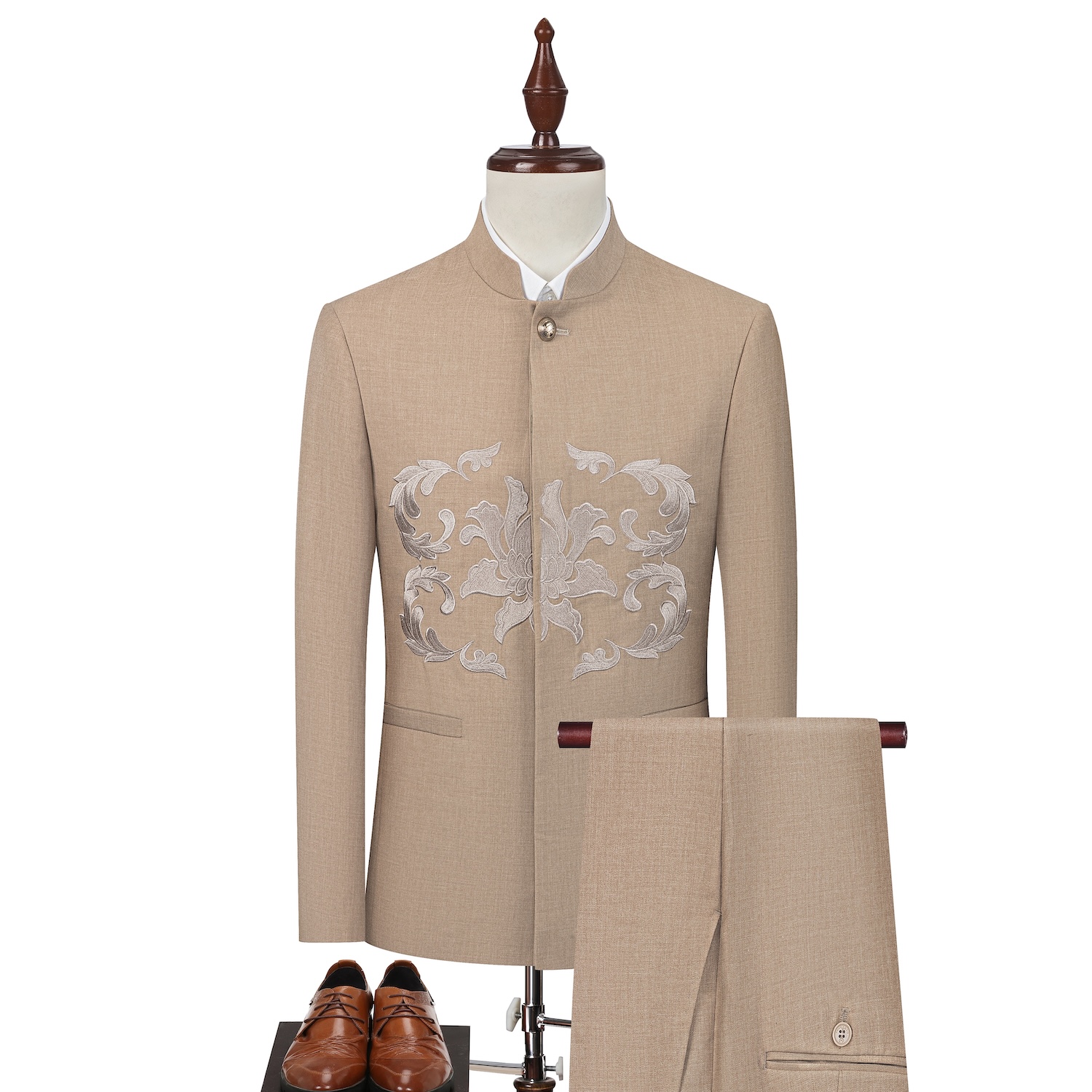 Beige Embroidered Tang Suit S8642