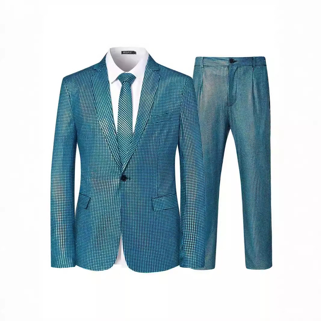 Teal Checked Party Suit S8609