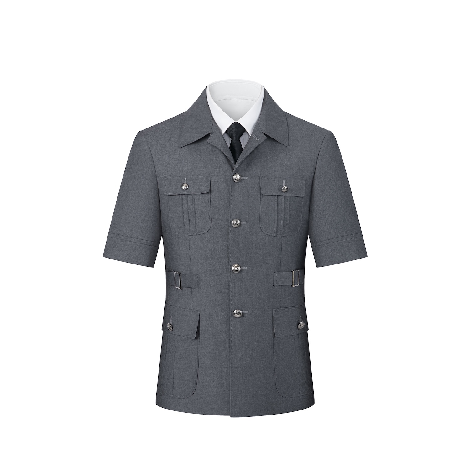 Grey Multi-pocket Short-sleeved Suit S8639