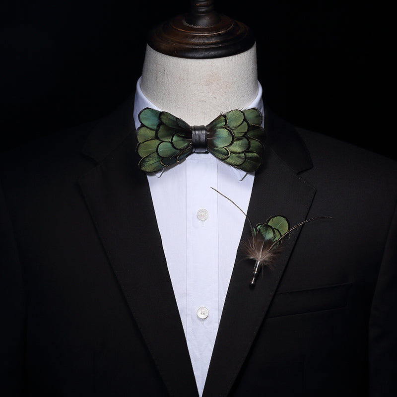 Doohoob Natural Feather Bow Tie T1024-DOOHOOB
