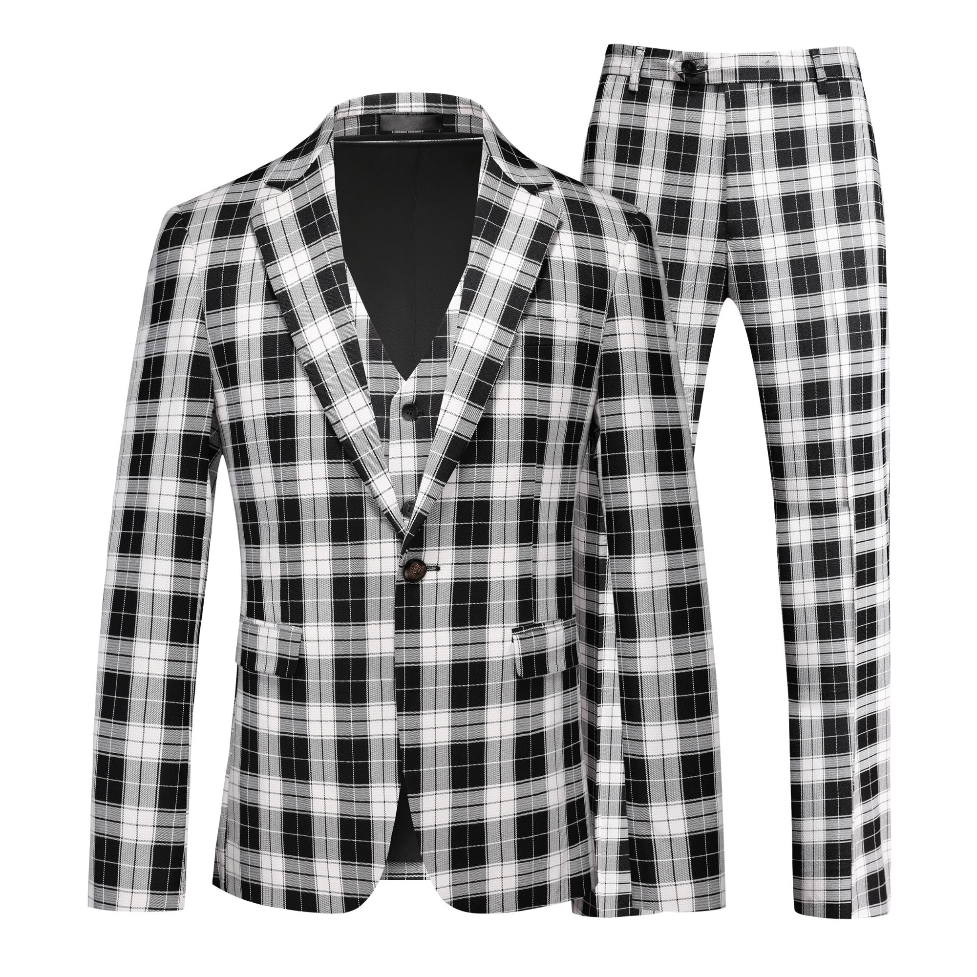 Classic Black White Plaid Suit Trousers S8698