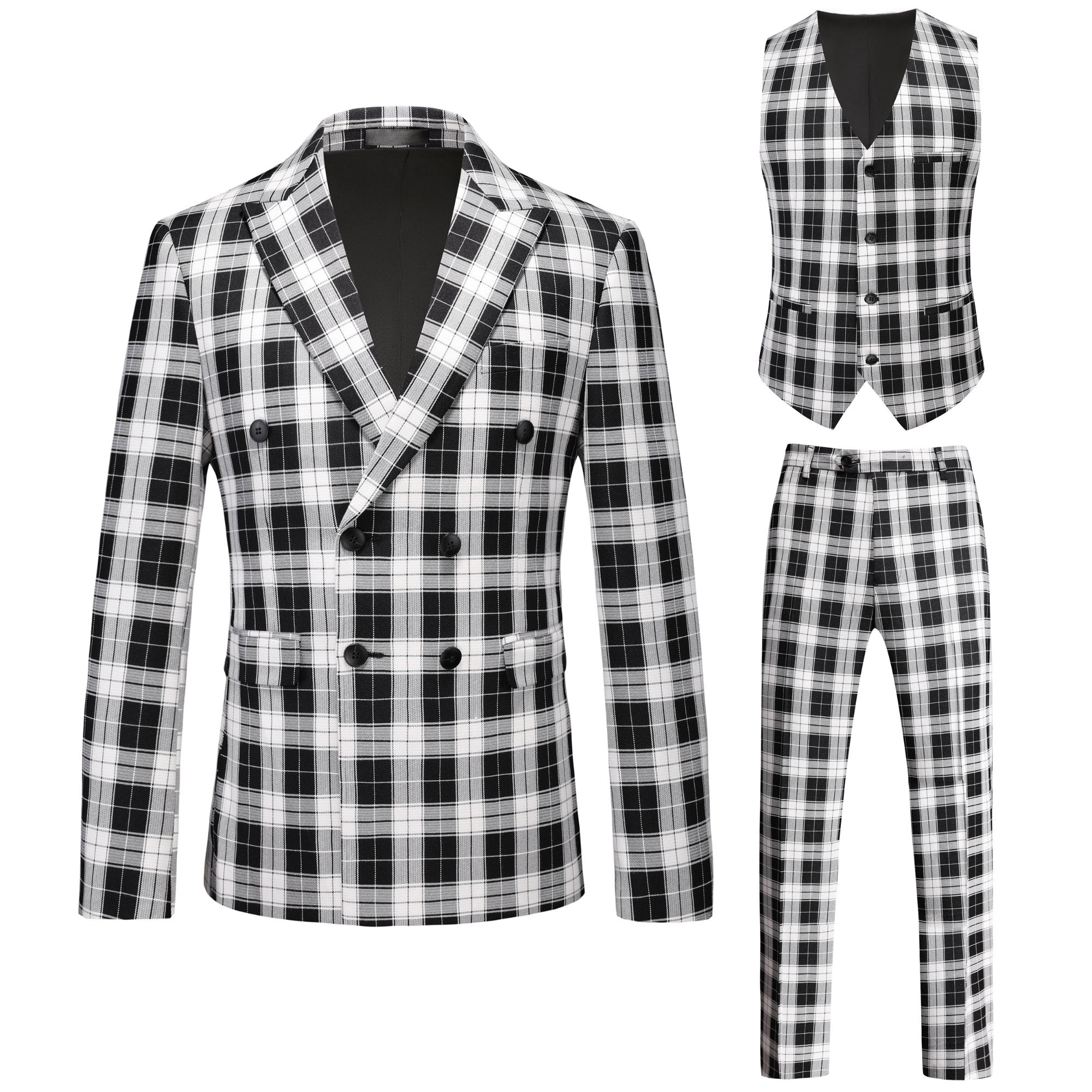 Classic Black White Plaid Suit Trousers S8698