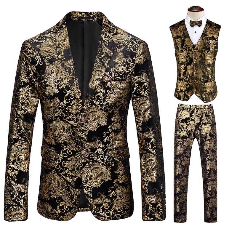 Doohoob Black-Gold Patterned Suit S8619