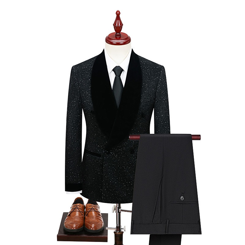 Doohoob White Velvet Lapel Suit S8630
