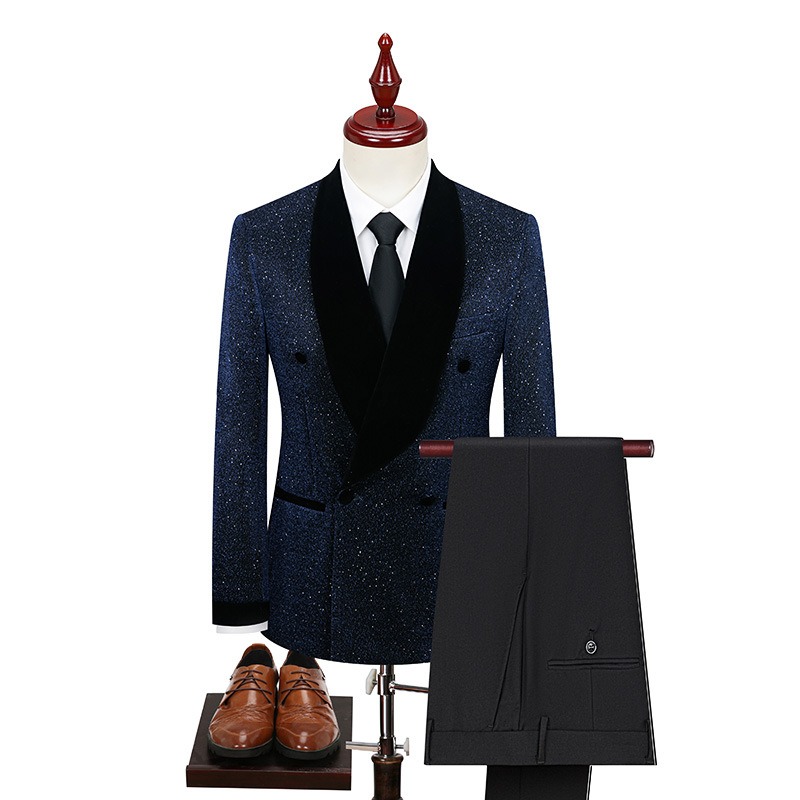 Doohoob White Velvet Lapel Suit S8630