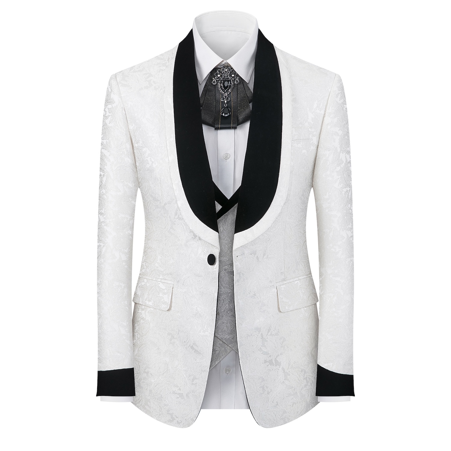 White Black Velvet Collar Suit S8635