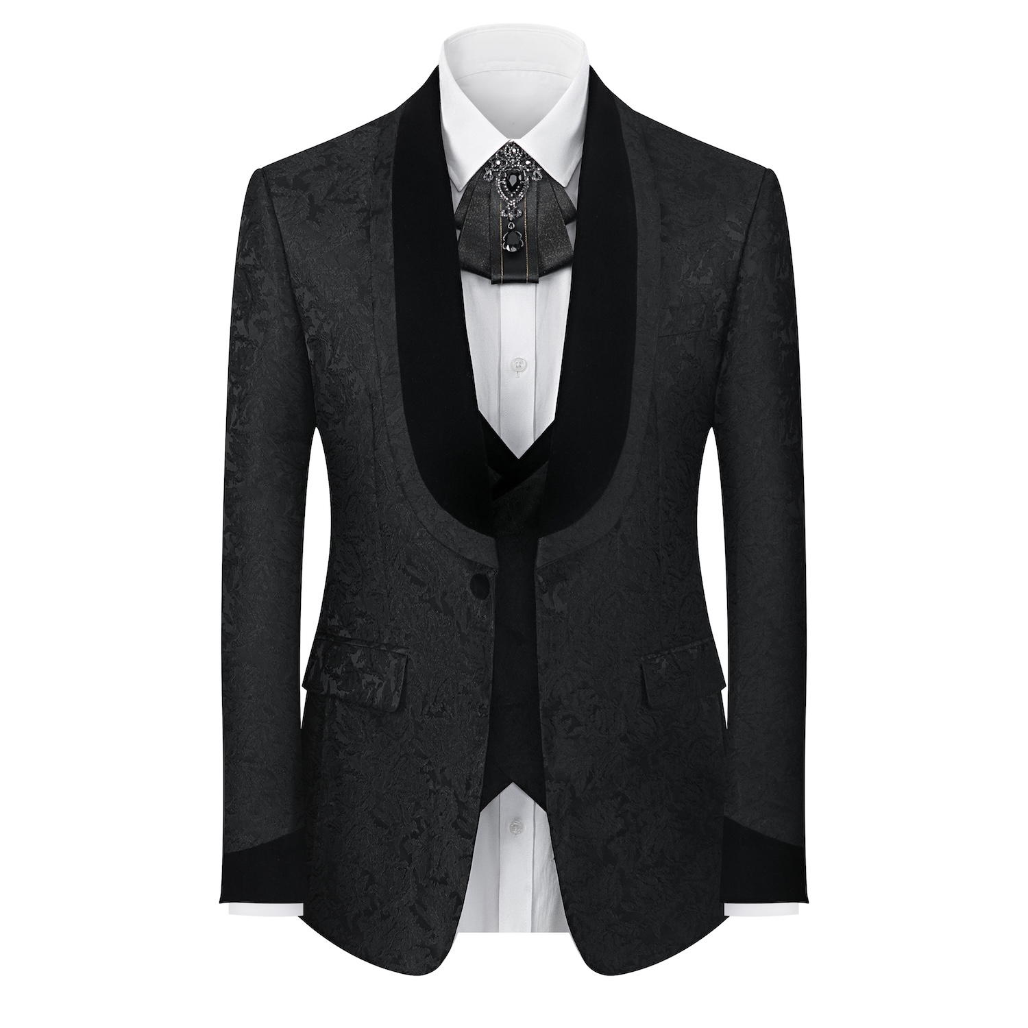White Black Velvet Collar Suit S8635