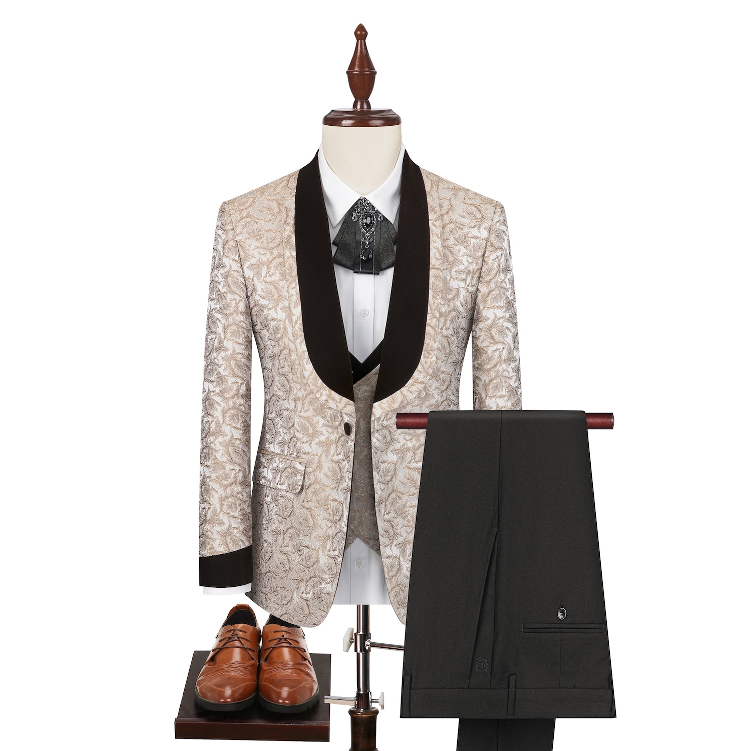 White Black Velvet Collar Suit S8635